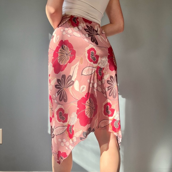 Vintage Y2K Midi Skirt, 00s Pink Floral Skirt - Picture 8 of 10